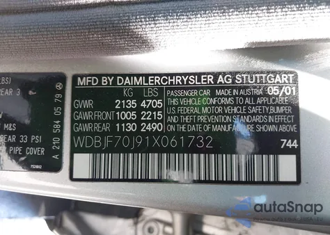 2001 Mercedes-Benz E 430 z USA, uszkodzony, nr VIN WDBJF70J91X061732